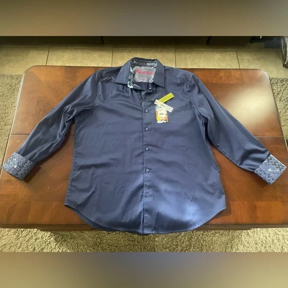 Robert Graham Righteous 2 Navy Stretch Button Down Shirt Classic Fit Extra Large